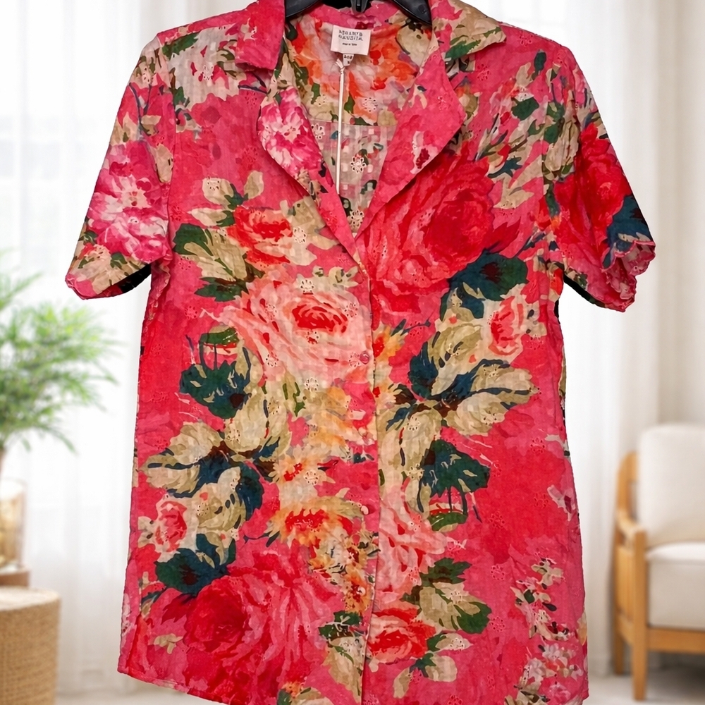 HEMANT & NANDITA Pink Floral Tie-Detail Top